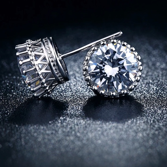 CZ Crystal Sterling Silver Plated Earrings New - Picture 3 of 5